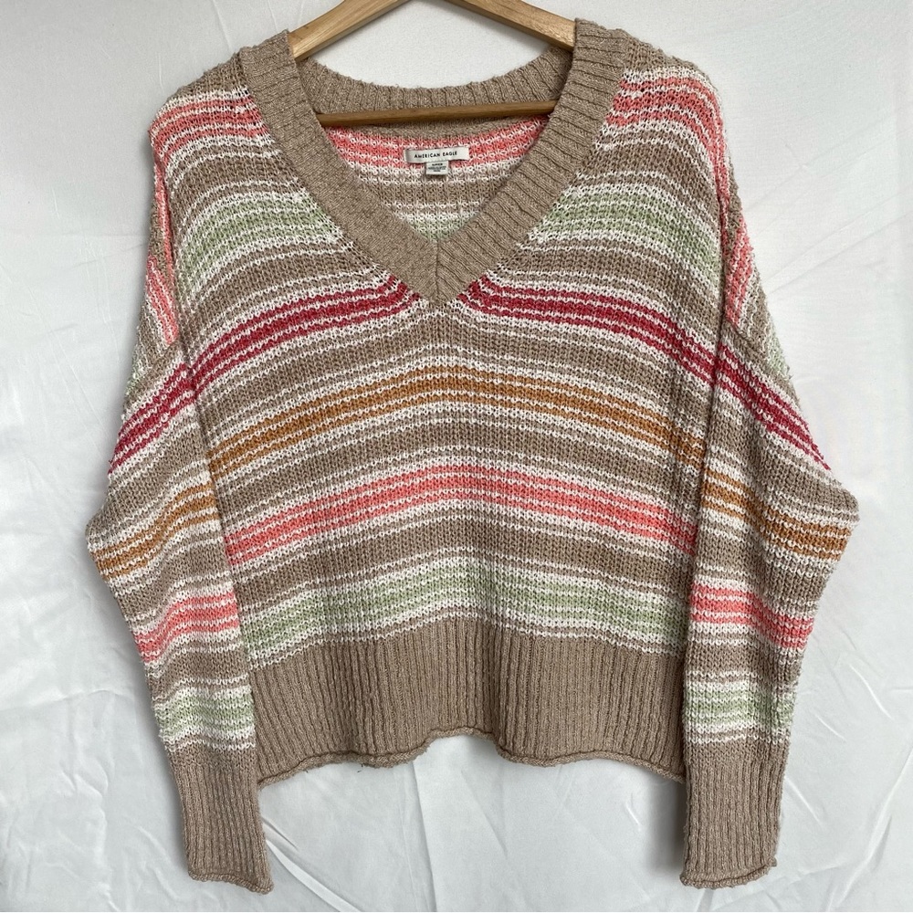 American Eagle Outfitters Stripe V Neck Sweater Size Small Knit Layering